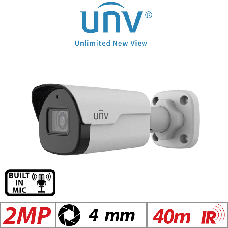 2MP UNIVIEW LIGHTHUNTER IR FIXED NETWORK BULLET SD CARD CAMERA WITH BUILT IN MIC 4MM WHITE IPC2122SB-ADF40KM-I0