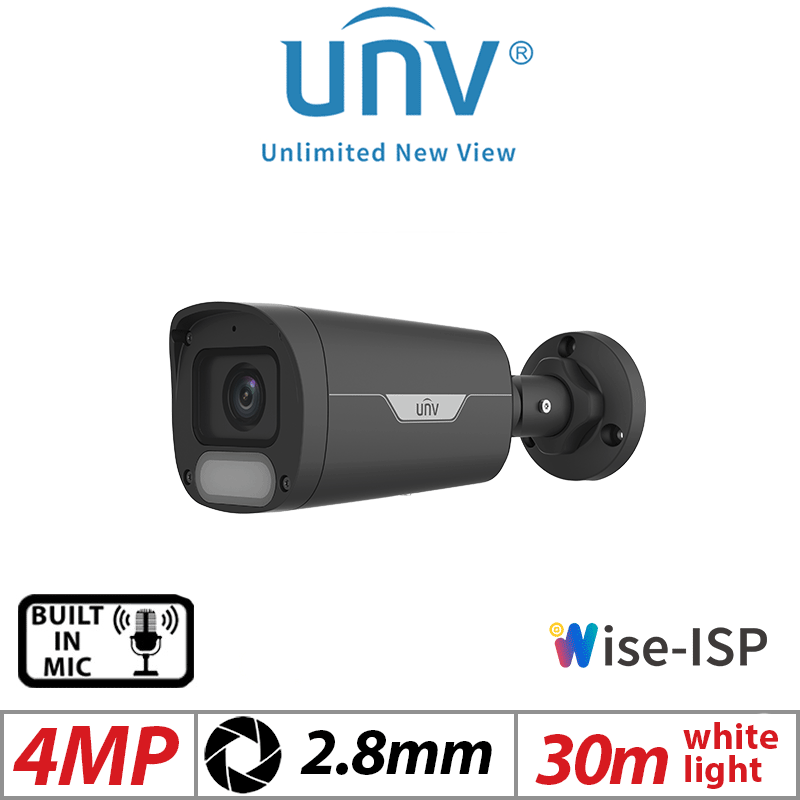 4MP UNIVIEW COLORHUNTER WITH WISE-ISP FIXED BULLET NETWORK CAMERA 2.8MM BLACK IPC2314LE-ADF28KM-WP-BLACK