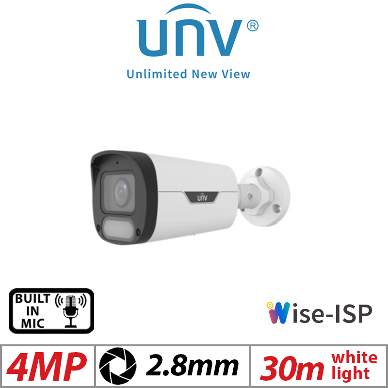 4MP UNIVIEW COLORHUNTER WITH WISE-ISP FIXED BULLET NETWORK CAMERA 2.8MM WHITE IPC2314LE-ADF28KM-WP