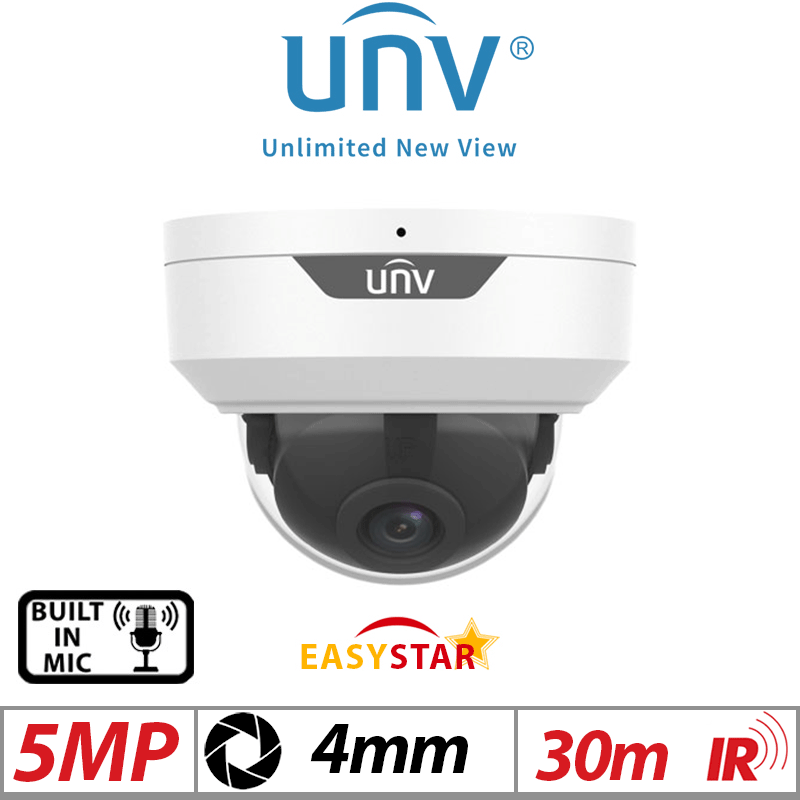 5MP UNIVIEW HD VANDAL-RESISTANT NETWORK FIXED DOME CAMERA 4mm WHITE IPC325LE-ADF40K-H