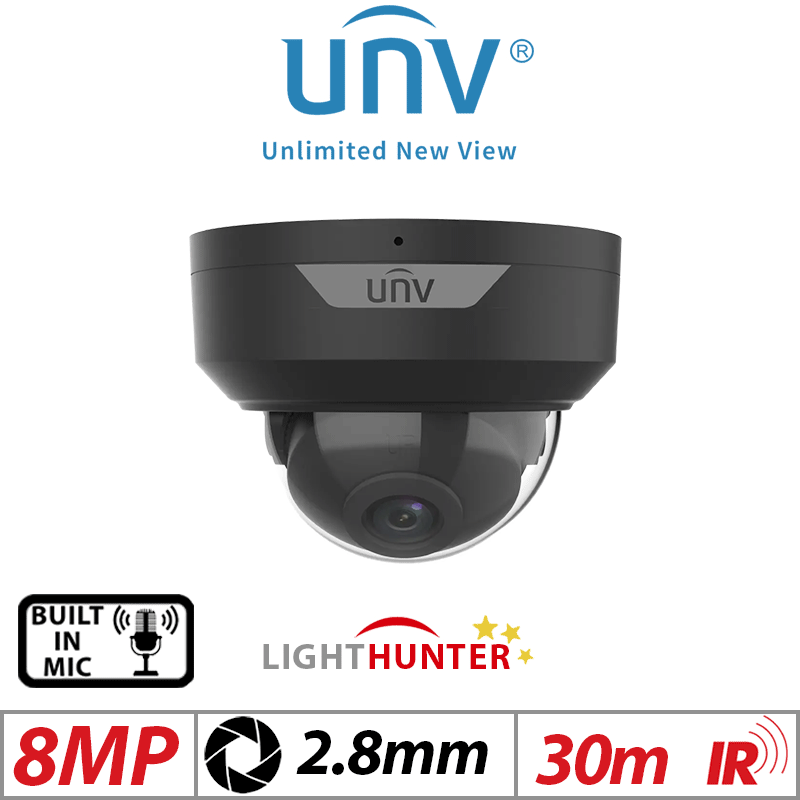 8‌MP UNIVIEW HD VANDAL-RESISTANT IR FIXED DOME NETWORK CAMERA BUILT IN MIC 2.8MM BLACK IPC328SB-ADF28K-I0-BLACK