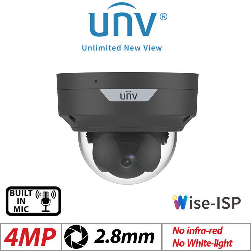 4MP UNIVIEW COLORHUNTER WITH WISE-ISP NETWORK FIXED DOME CAMERA 2.8MM BLACK IPC3514LE-ADF28K-WP-BLACK