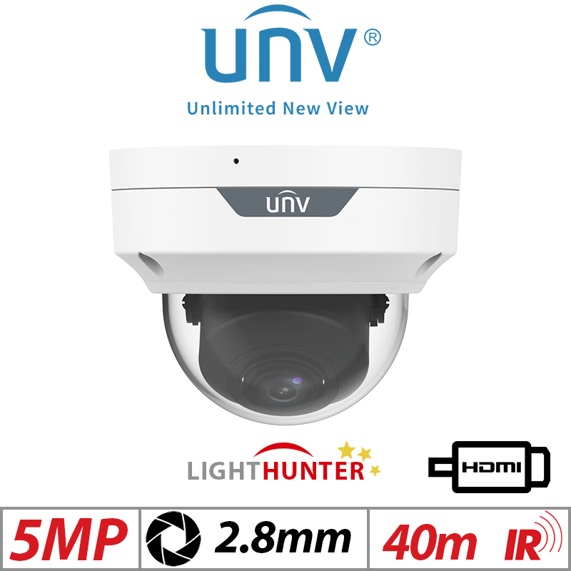 ‌‌5MP UNIVIEW HDMI FIXED EYEBALL NETWORK CAMERA WHITE 2.8MM IPC3515SS-ADF28K-I1-HI