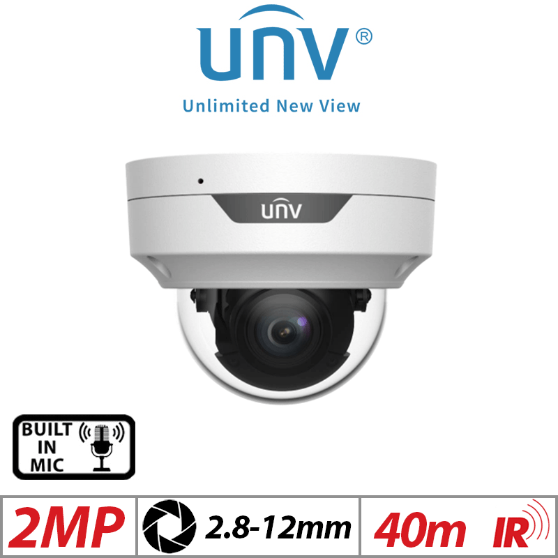 2MP UNIVIEW VANDAL-RESISTANT NETWORK CAMERA WITH BUILT IN MIC AND VARIFOCAL MOTORIZED ZOOM 2.8-12mm WHITE IPC3532LB-ADZK-G