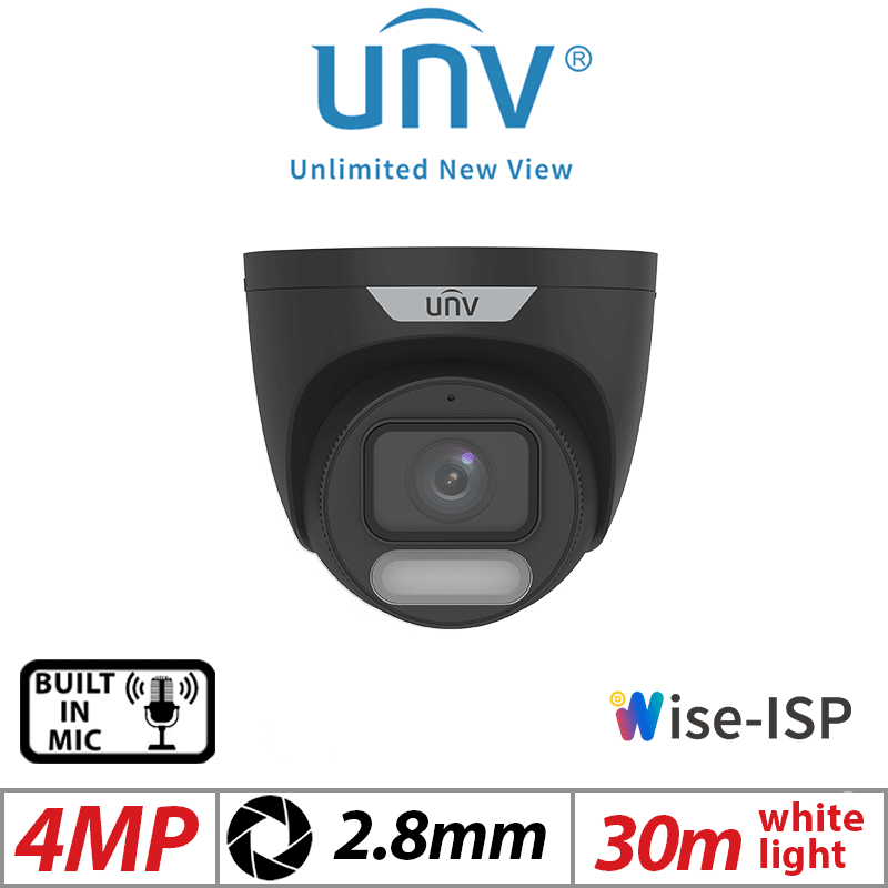 4MP UNIVIEW COLORHUNTER WITH WISE-ISP FIXED TURRET NETWORK CAMERA 2.8MM BLACK UNV-IPC3624LE-ADF28K-WP-BLACK
