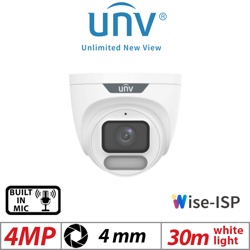 4MP UNIVIEW COLORHUNTER WITH WISE-ISP FIXED TURRET NETWORK CAMERA 4MM WHITE UNV-IPC3624LE-ADF40K-WP