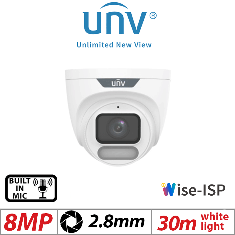 8MP UNIVIEW COLORHUNTER WITH WISE-ISP FIXED TURRET NETWORK CAMERA 2.8MM WHITE IPC3628LE-ADF28K-WP