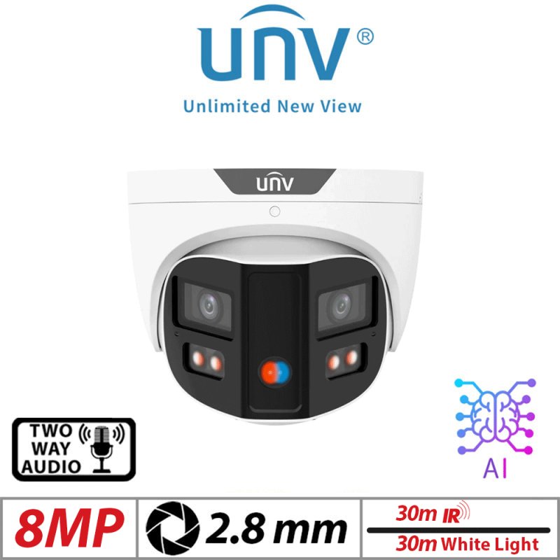 8MP UNIVIEW COLORHUNTER OMNIVIEW SERIES TURRET NETWORK CAMERA WITH TWO-WAY AUDIO 2.8MM WHITE IPC3K28SE-ADF28KMC-DL-I0