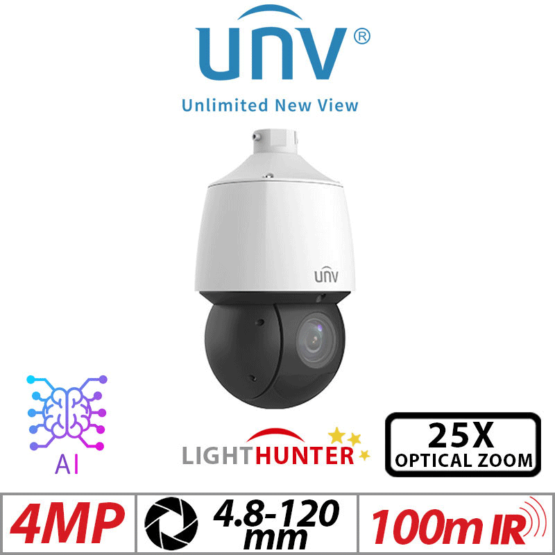 ‌4MP UNIVIEW LIGHTHUNTER 25X OPTICAL ZOOM NETWORK PTZ CAMERA WITH DEEP LEARNING ARTIFICIAL INTELLIGENCE  4.8-120MM IPC6424SR-X25-VF