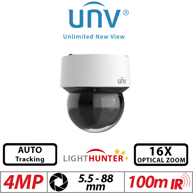 4MP UNIVIEW LIGHTHUNTER 16X OPTICAL ZOOM AUTO TRACKING NETWORK PTZ CAMERA 5.5-88MM WHITE IPC6434LR-X16-VG1