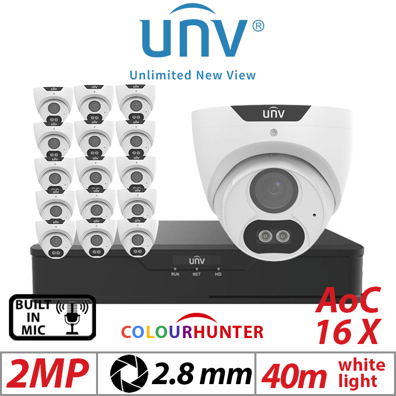 2MP 16CH UNIVIEW - 16X COLORHUNTER - 24/7 COLOR IMAGES - BUILT-IN MIC - HD FIXED TURRET ANALOG CAMERA WHITE 2.8MM UAC-T122-AF28M-W