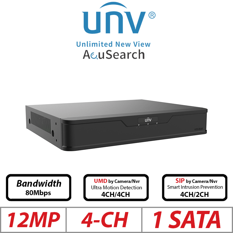 12MP 4-CH UNIVIEW NON-POE 1-SATA HD NVR ULTRA 265/H.265/ NVR301-04B-IQ