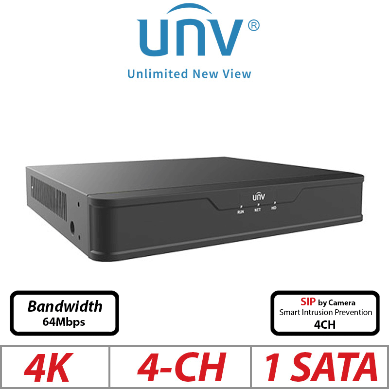 ‌4K 4-CH UNIVIEW POE 1-SATA HD NVR WITH VIDEO CONTENT ANALYSIS ULTRA 265/H.265/H.264 NVR301-04S3-P4