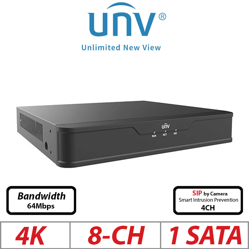 ‌4K 8-CH UNIVIEW POE 1-SATA HD NVR WITH VIDEO CONTENT ANALYSIS ULTRA 265/H.265/H.264 UNV-NVR301-08S3-P8