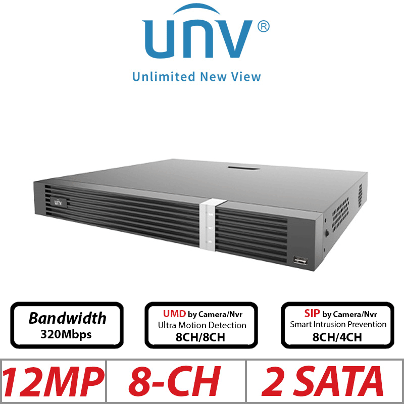 12MP 8-CH UNIVIEW IQ SERIES POE 2-SATA HD NVR WITH BUILT IN AI CAPABILITY 265/H.265/H.264 NV UNV-NVR302-08E2-P8-IQ