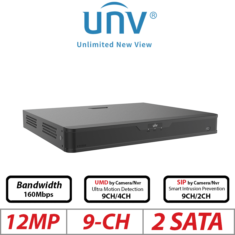 12MP 9-CH UNIVIEW 2-SATA NON-POE NVR ULTRA 265/H.265/H.264 NVR302-09B-IQ