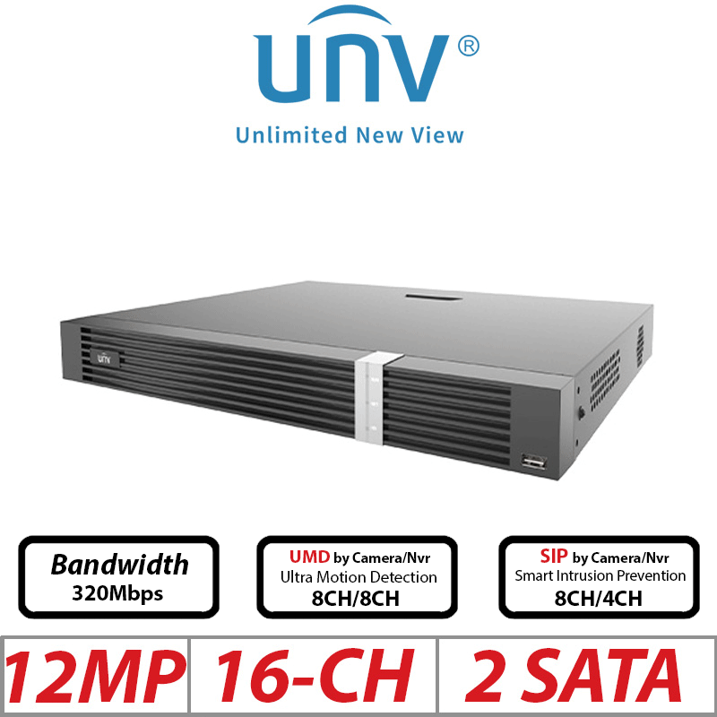 12MP 16-CH UNIVIEW IQ SERIES POE 2-SATA HD NVR WITH BUILT IN AI CAPABILITY 265/H.265/H.264 NVR302-16E2-P16-IQ