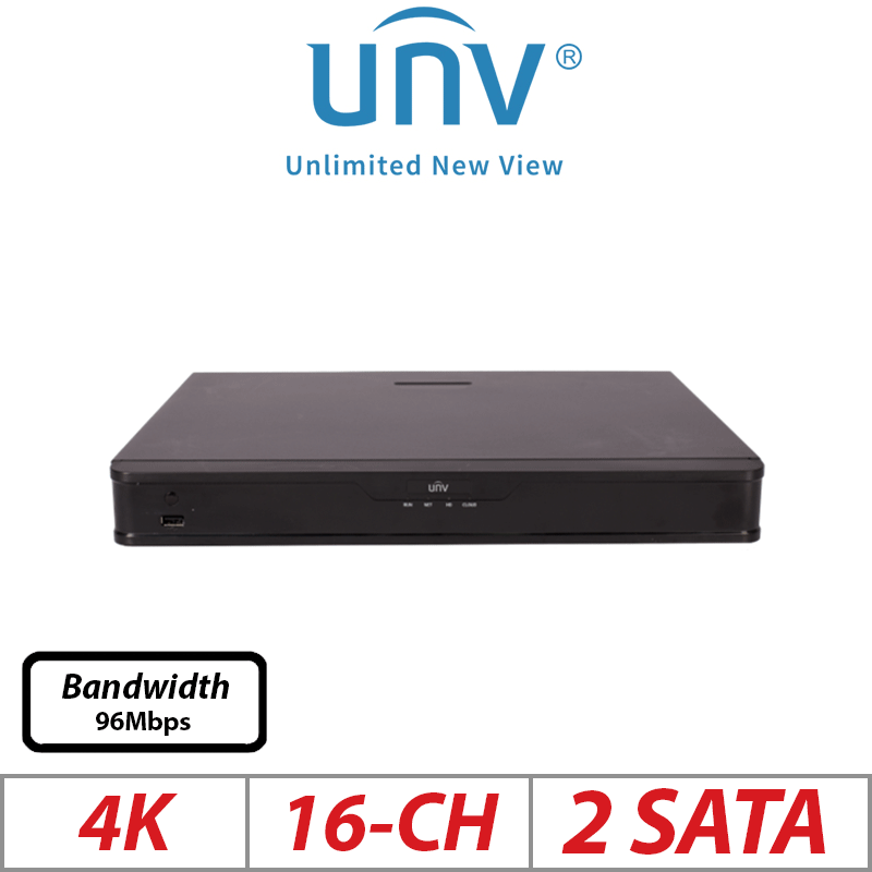 4K 16-CH UNIVIEW 8 PORTS POE 2-SATA HD NVR ULTRA265/H.265/H.264 - UNV-NVR302-16S-P8