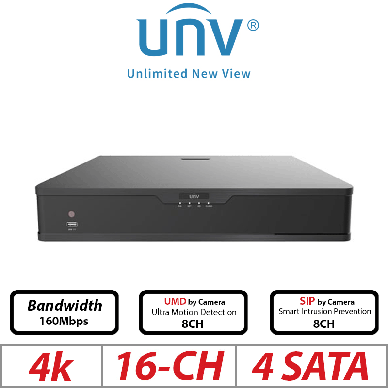 4K 16-CH UNIVIEW POE 4-SATA HD NVR ULTRA265/H.265/H.264 - UNV-NVR304-16S-P16