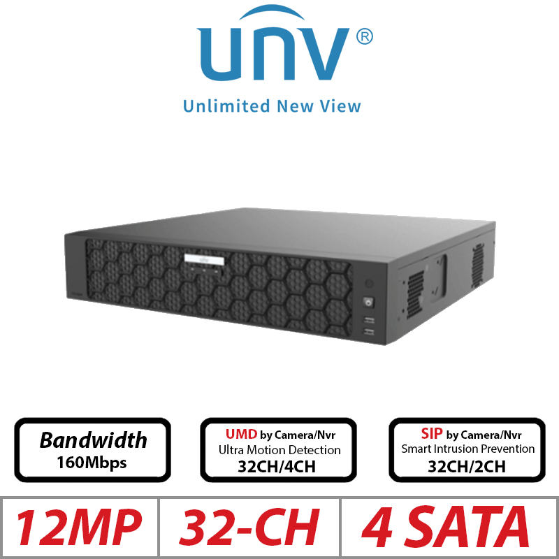 12MP 32-CH UNIVIEW POE 4-SATA HD NVR WITH VIDEO CONTENT ANALYSIS ULTRA 265/H.265/H.264 NVR304-32B-P16-IQ