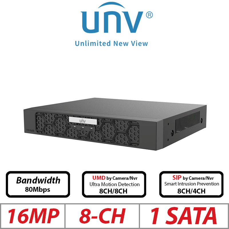 16MP 8-CH UNIVIEW POE 1-SATA HD NVR ULTRA 265/H.265/ NVR501-08B-P8-IQ