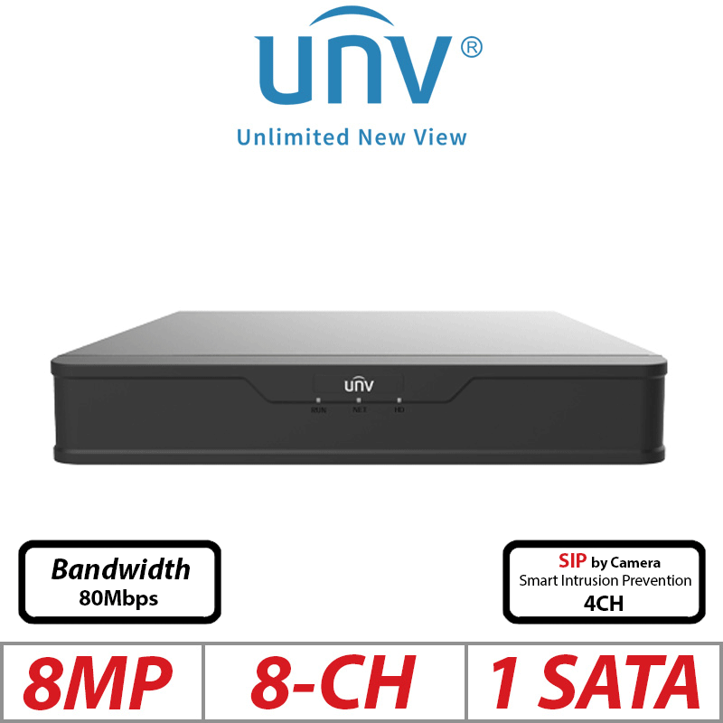 8MP 8-CH UNIVIEW POE 1-SATA HD NVR ULTRA 265/H.265/ UNV-NVR501-08B-P8