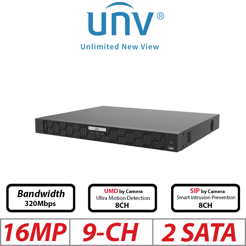 16MP 9-CH UNIVIEW 2-SATA NON-POE NVR ULTRA 265/H.265/H.264 UNV-NVR502-09B