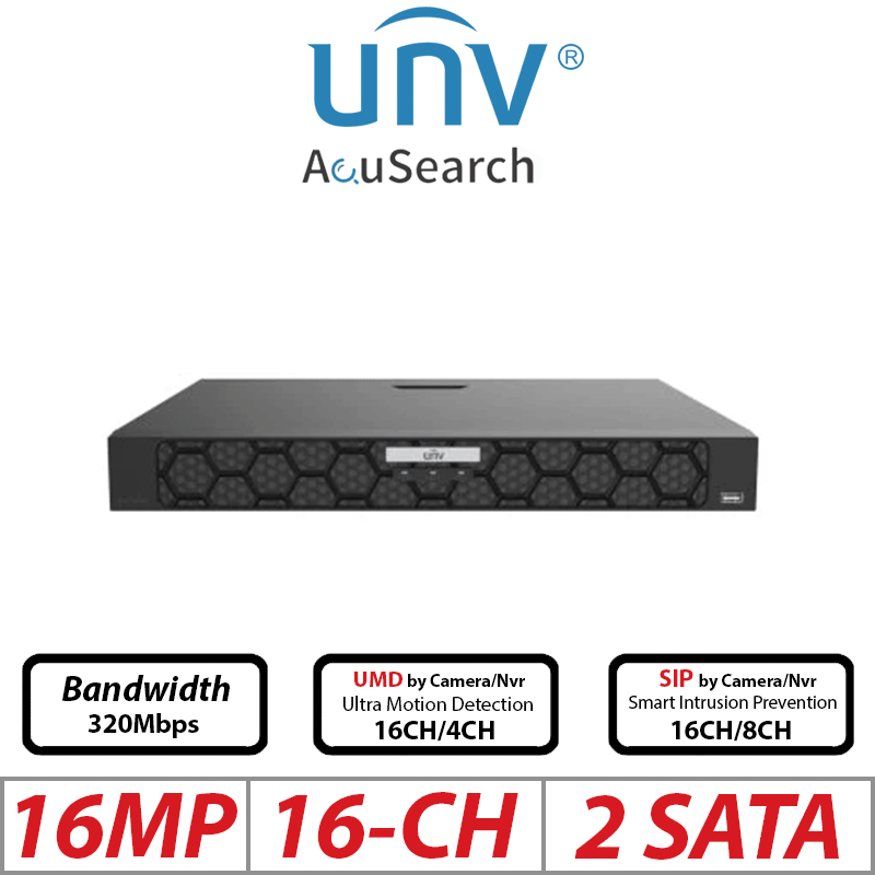 16MP 16-CH UNIVIEW 2-SATA NON-POE NVR WITH BUILT IN AI CAPABILITY ULTRA 265/H.265/H.264 UNV-NVR502-16B-IQ