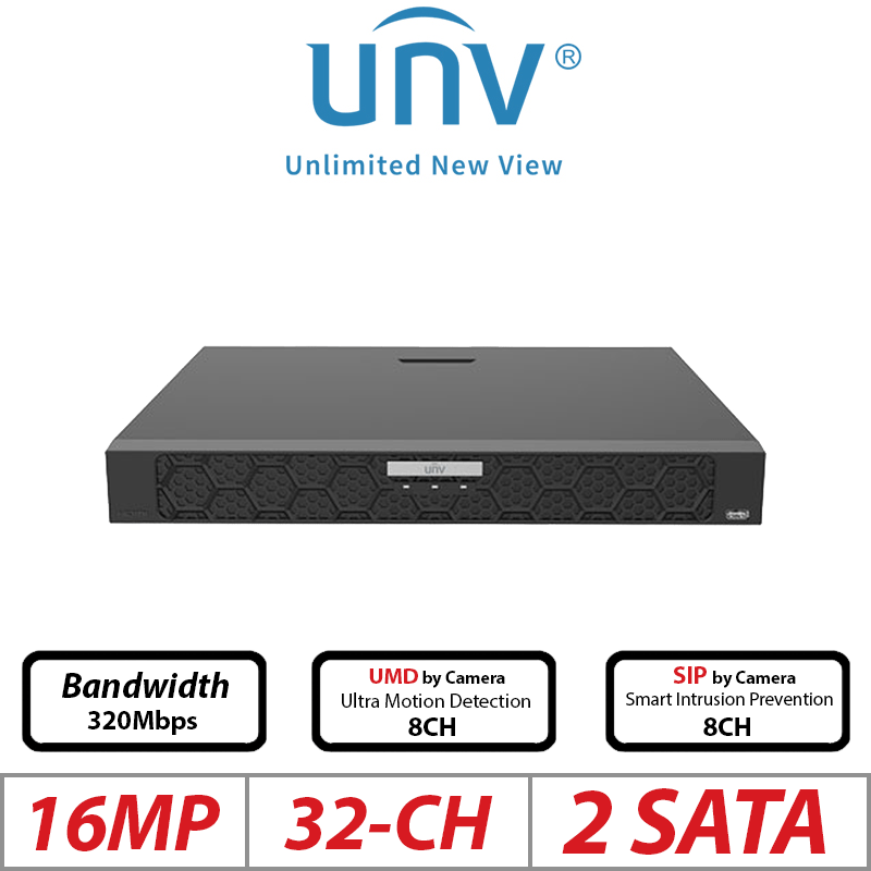 16MP 32-CH UNIVIEW 2-SATA HD POE NVR 265/H.265/H.264 NVR502-32B-P16