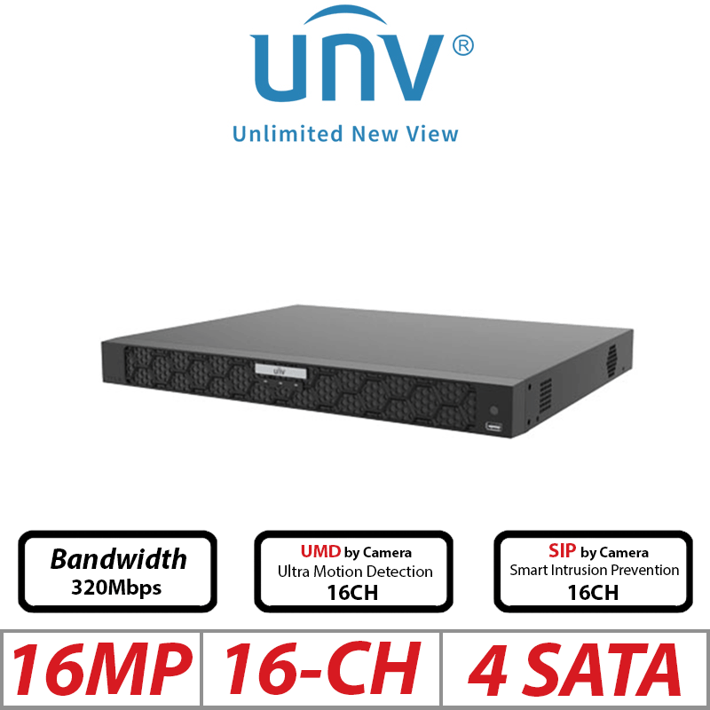 16MP 16-CH UNIVIEW 4-SATA NON-POE NVR ULTRA 265/H.265/H.264 UNV-NVR504-16B