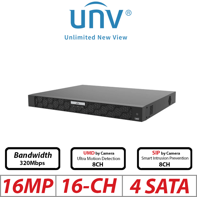 16MP 16-CH UNIVIEW 4-SATA POE NVR ULTRA 265/H.265/H.264 UNV-NVR504-16B-P16