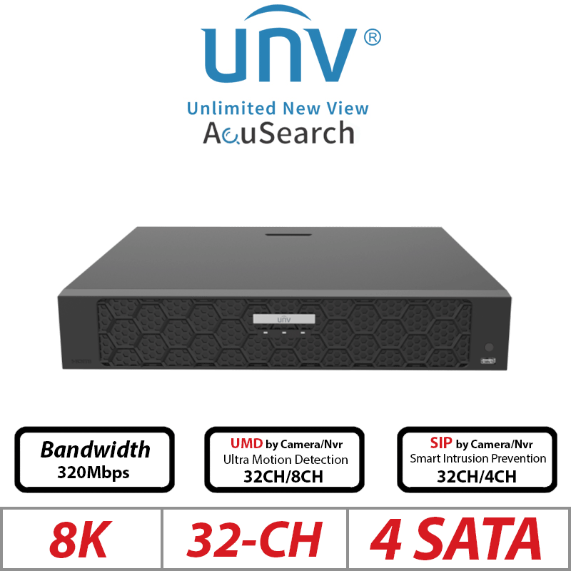 8K 16MP 32-CH UNIVIEW IQ SERIES 4-SATA HD NVR WITH BUILT IN AI CAPABILITY 265/H.265/H.264 NVR504-32B-IQ