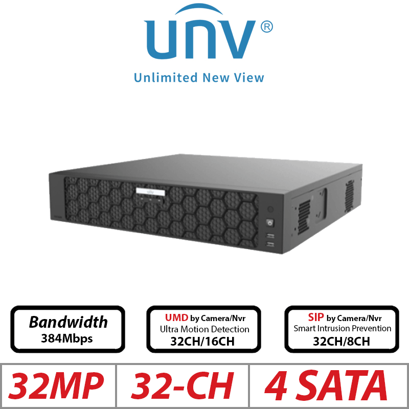 32MP 32-CH UNIVIEW NON-POE 4-SATA HD NVR WITH VIDEO CONTENT ANALYSIS ULTRA 265/H.265/H.264 NVR504-32E-IQ