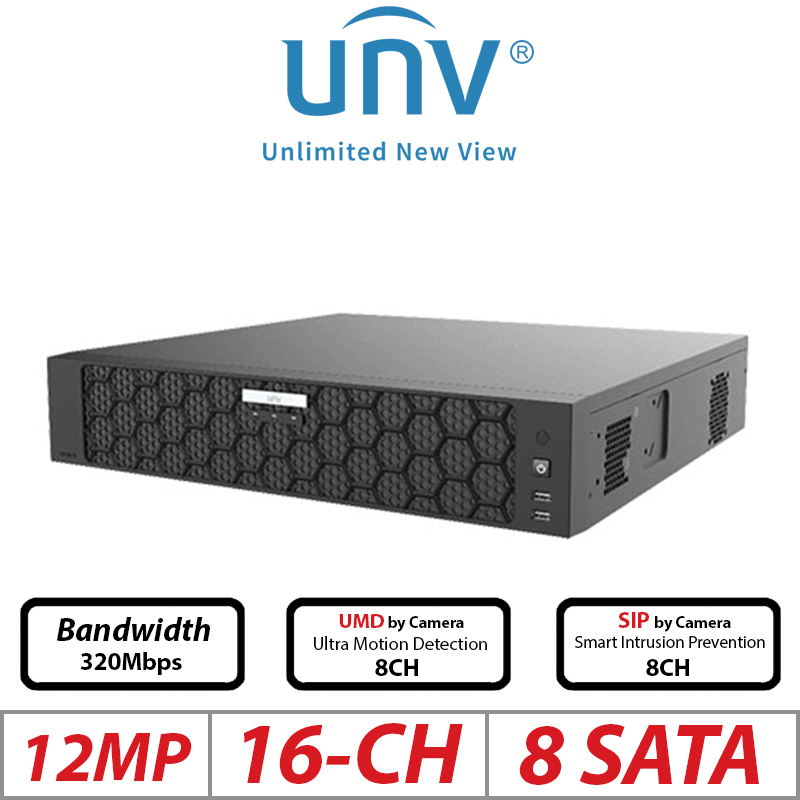 12MP 16-CH UNIVIEW 8-SATA NVR ULTRA 265/H.265/H.264 UNV-NVR508-16B