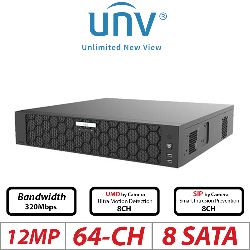 12MP 64-CH UNIVIEW 8-SATA NON-POE NVR ULTRA 265/H.265/H.264 UNV-NVR508-64B