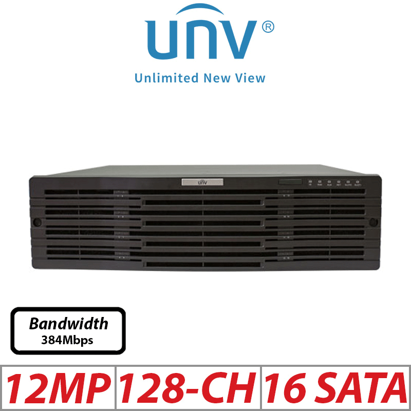 12MP 128-CH UNIVIEW NON-POE 16-SATA HDDS RAID NVR ULTRA 265/H.265/H.264 NVR516-128