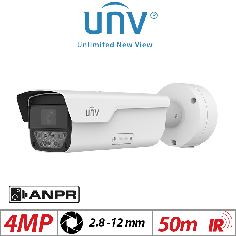 4MP UNIVIEW ANPR BULLET CAMERA WITH MOTORIZED VARIFOCAL LENS 2.8 TO 12MM WHITE PKC2640@Z28-IR-P