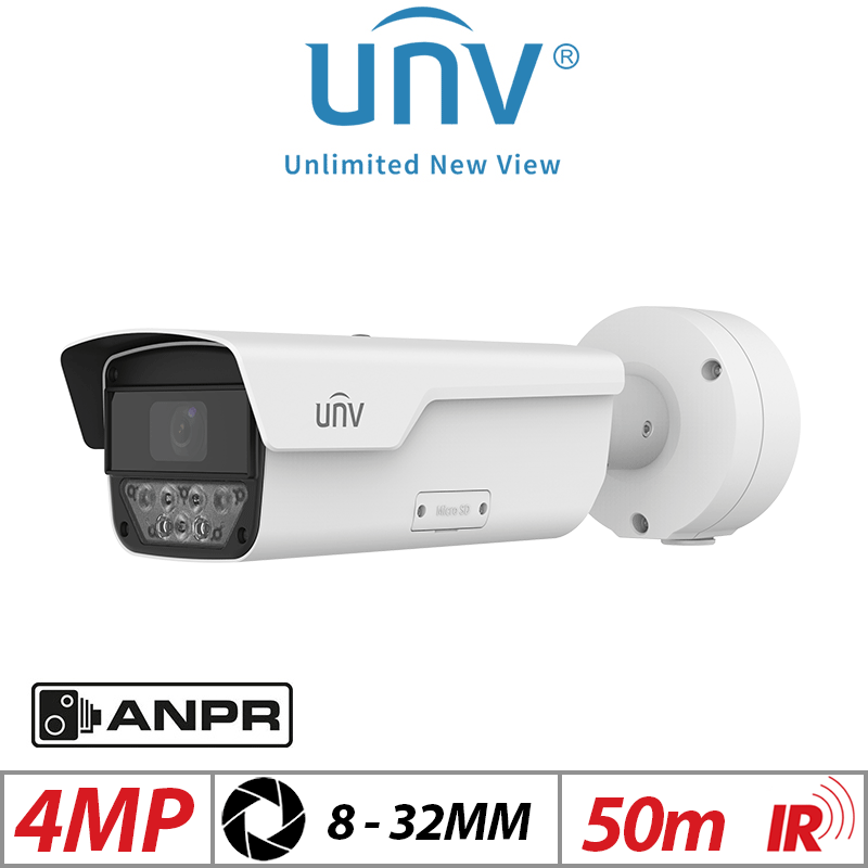 4MP UNIVIEW ANPR BULLET CAMERA WITH MOTORIZED VARIFOCAL LENS 8 TO 32MM WHITE PKC2640@Z80-IR-P