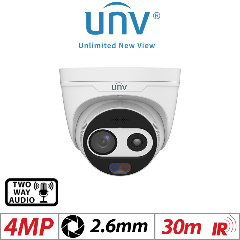 4MP UNIVIEW THERMAL & OPTICAL DUAL-SPECTRUM TURRET NETWORK CAMERA 2.6MM WHITE TIC3612SA-F2-4F3AC-I1