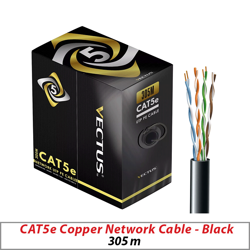 CAT5E- 305M ROLL VECTUS CABLE BLACK OUTDOOR SOLID COPPER