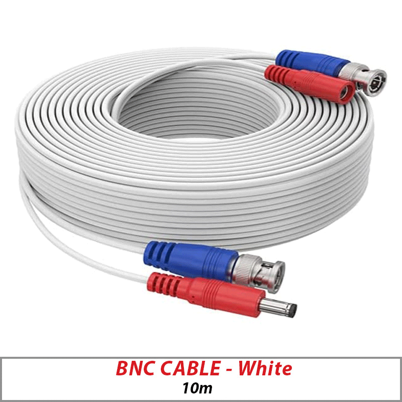 SHOTGUN CCTV CABLE PRE MADE WHITE COLOUR FOR HD CAMERAS  UP TO 8MP - 10 METER